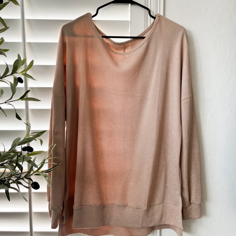 Waffle knit tan shirt